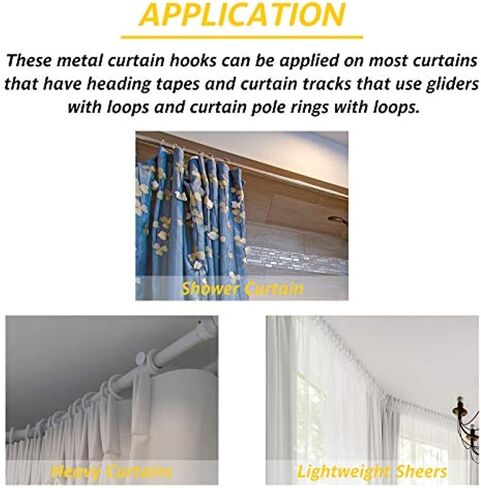 70 Pieces Slip on Drapery Hooks Metal Curtain Hooks Slip on Drapery Hook Pins for Window Curtain, Door Curtain and Shower Curtain (Silver) in Saudi Arabia