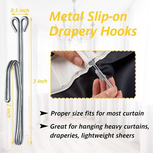70 Pieces Slip on Drapery Hooks Metal Curtain Hooks Slip on Drapery Hook Pins for Window Curtain, Door Curtain and Shower Curtain (Silver) in Saudi Arabia