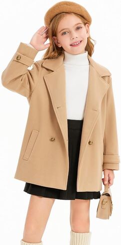 Haloumoning Girls Peacoat Winter Dress Coat Double Breasted Kids Notch Lapel Fall Outerwear Jackets with Pockets 3-10 Years in Saudi Arabia
