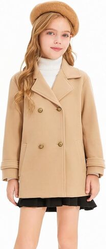 Haloumoning Girls Peacoat Winter Dress Coat Double Breasted Kids Notch Lapel Fall Outerwear Jackets with Pockets 3-10 Years in Saudi Arabia
