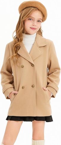 Haloumoning Girls Peacoat Winter Dress Coat Double Breasted Kids Notch Lapel Fall Outerwear Jackets with Pockets 3-10 Years in Saudi Arabia