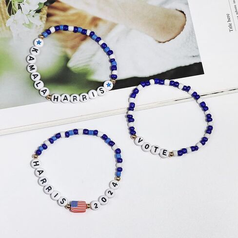 3Pcs/Set Handmade 2024 Kamala Harris Seed Beads Bracelets Merch Kamala Harris Merchandise Bracelet President Vote Campaign for Harris Supporter in Kuwait