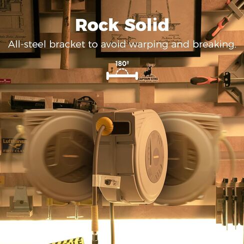 Enclosed Retractable Air Hose Reel, 3/8 in x 50 Ft Hybrid Hose Air Compressor Hose Reel with 5 Ft Lead in Max 300 PSI Patented Design for Any Length Lock 180°Swivel Bracket Quick Coupler in Kuwait
