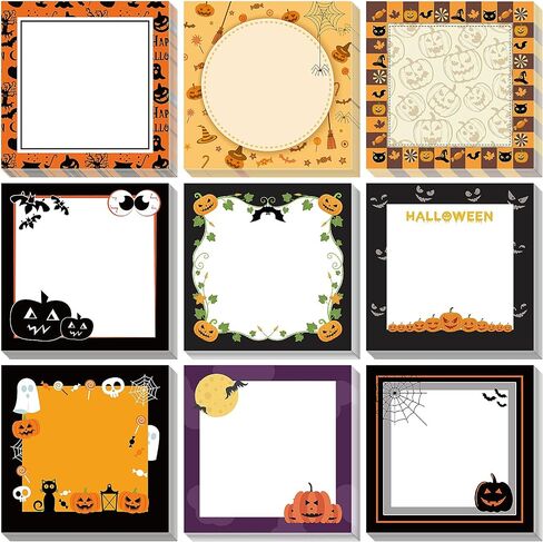 9 Pieces Halloween Sticky Note Self-Adhesive Halloween Note Pads with Spider Pumpkin Bat Eyeball Halloween Memo Notes for Halloween School Office Home Students Teachers Presents 50 Sheets Each in Saudi Arabia