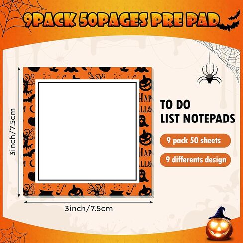 9 Pieces Halloween Sticky Note Self-Adhesive Halloween Note Pads with Spider Pumpkin Bat Eyeball Halloween Memo Notes for Halloween School Office Home Students Teachers Presents 50 Sheets Each in Saudi Arabia