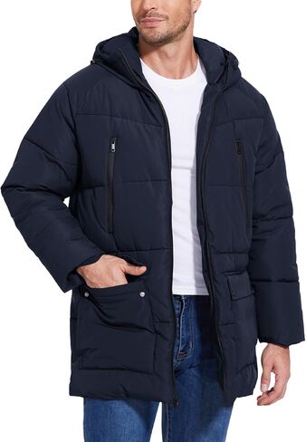 Flygo Men's Long Parka Winter Coats Hooded Puffer Jacket Heavy Warm Water-Resistant Outerwear Cold Weather in Kuwait