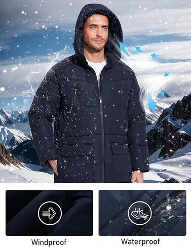 Flygo Men's Long Parka Winter Coats Hooded Puffer Jacket Heavy Warm Water-Resistant Outerwear Cold Weather in Kuwait
