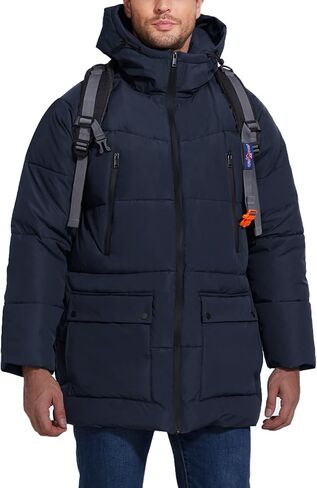Flygo Men's Long Parka Winter Coats Hooded Puffer Jacket Heavy Warm Water-Resistant Outerwear Cold Weather in Kuwait