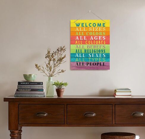 ديكور جداري ملهم، لافتات خشبية معلقة مزخرفة، علامة ترحيب ريفية، ديكور مزرعة للباب الأمامي، ديكور غرفة المعيشة، هدية ديكور جدار المكتب المنزلي، لافتة فنية جدارية للترحيب بجميع الأشخاص in Kuwait