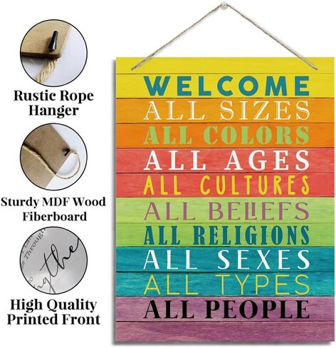 ديكور جداري ملهم، لافتات خشبية معلقة مزخرفة، علامة ترحيب ريفية، ديكور مزرعة للباب الأمامي، ديكور غرفة المعيشة، هدية ديكور جدار المكتب المنزلي، لافتة فنية جدارية للترحيب بجميع الأشخاص in Kuwait