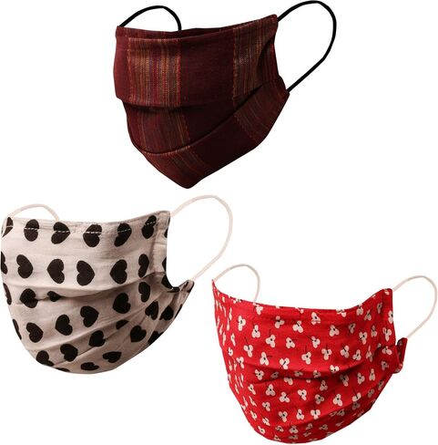 Touchstone Indian Heritage Fabric filter pocket nose bridge double layer cotton face mask reusable washable for men, women (Pack of 3). Red Mustrad White in Kuwait