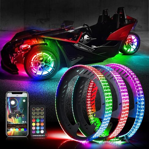 أضواء حلقة عجلة LED متعددة الألوان تناسب Polaris Slingshot 2015-2022، مقاومة للماء IP67، جهاز تحكم عن بعد بلوتوث، 3 قطع. in Kuwait