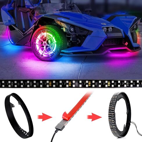 أضواء حلقة عجلة LED متعددة الألوان تناسب Polaris Slingshot 2015-2022، مقاومة للماء IP67، جهاز تحكم عن بعد بلوتوث، 3 قطع. in Kuwait