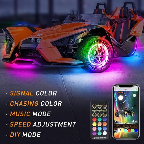 أضواء حلقة عجلة LED متعددة الألوان تناسب Polaris Slingshot 2015-2022، مقاومة للماء IP67، جهاز تحكم عن بعد بلوتوث، 3 قطع. in Kuwait