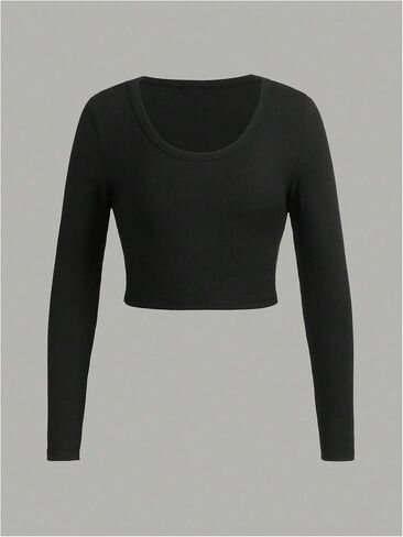 SOLY HUX Girl's Long Sleeve Crop Tops T Shirts 2 Piece Casual Ribbed Knit Round Neck Fitted Basic Tees Clothes in Saudi Arabia