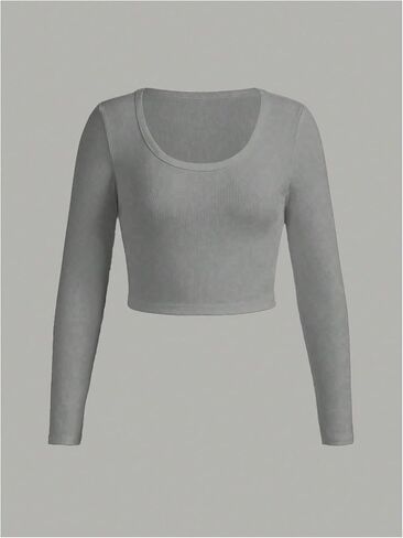 SOLY HUX Girl's Long Sleeve Crop Tops T Shirts 2 Piece Casual Ribbed Knit Round Neck Fitted Basic Tees Clothes in Saudi Arabia