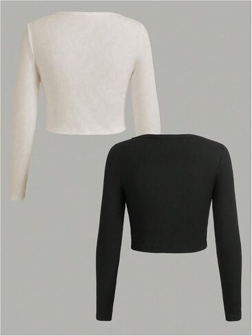 SOLY HUX Girl's Long Sleeve Crop Tops T Shirts 2 Piece Casual Ribbed Knit Round Neck Fitted Basic Tees Clothes in Saudi Arabia