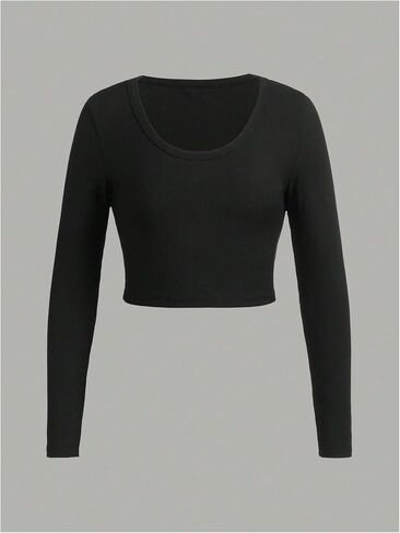 SOLY HUX Girl's Long Sleeve Crop Tops T Shirts 2 Piece Casual Ribbed Knit Round Neck Fitted Basic Tees Clothes in Saudi Arabia