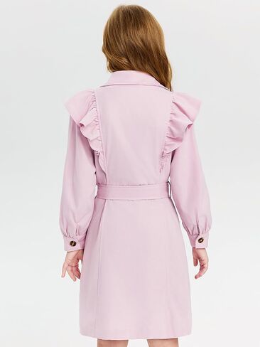 Haloumoning Girls Single Breasted Trench Coat Kids Lapel Puff Sleeve Outerwear Jacket with Belt 5-14 Years in Saudi Arabia