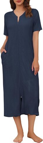 Ekouaer Zip Up Robe for Women Long Housecoat Waffle Knit Bathrobes Cozy Full Length Nightgown with Pockets S-4XL in Saudi Arabia