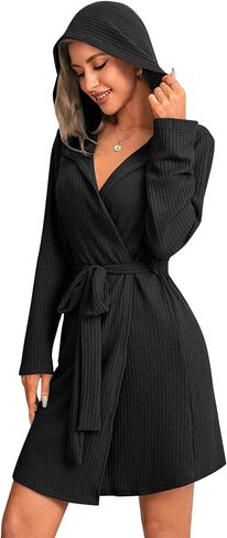 Ekouaer Robes for Women Waffle Knit Hooded Bathrobe Lightweight Robe Soft Knee Length Sleepwear with Pockets in Saudi Arabia