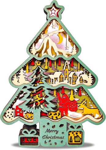 FNYDOX LED Christmas Decorations, Wooden Christmas Tree Statue for Presents, Christmas Tree Figurine for Gifts, Modern Christmas Tree Sculpture Decor Wall Art, Original Craft Christmas Tree Ornament in Saudi Arabia