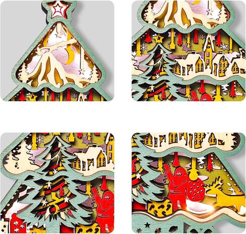 FNYDOX LED Christmas Decorations, Wooden Christmas Tree Statue for Presents, Christmas Tree Figurine for Gifts, Modern Christmas Tree Sculpture Decor Wall Art, Original Craft Christmas Tree Ornament in Saudi Arabia