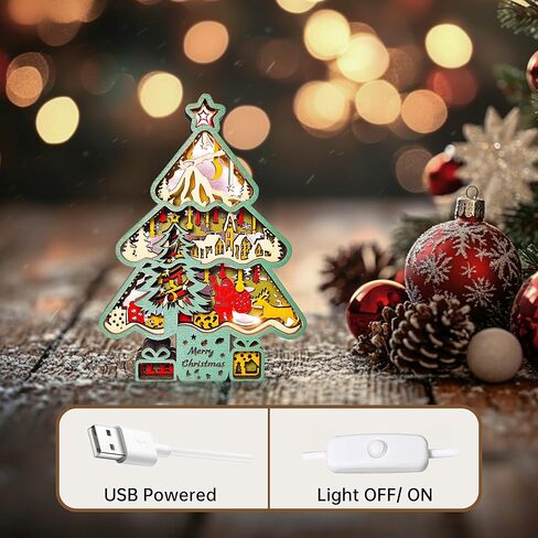 FNYDOX LED Christmas Decorations, Wooden Christmas Tree Statue for Presents, Christmas Tree Figurine for Gifts, Modern Christmas Tree Sculpture Decor Wall Art, Original Craft Christmas Tree Ornament in Saudi Arabia