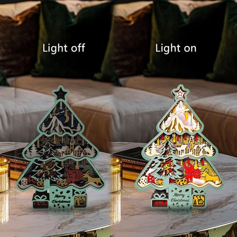 FNYDOX LED Christmas Decorations, Wooden Christmas Tree Statue for Presents, Christmas Tree Figurine for Gifts, Modern Christmas Tree Sculpture Decor Wall Art, Original Craft Christmas Tree Ornament in Saudi Arabia
