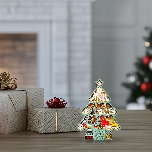 FNYDOX LED Christmas Decorations, Wooden Christmas Tree Statue for Presents, Christmas Tree Figurine for Gifts, Modern Christmas Tree Sculpture Decor Wall Art, Original Craft Christmas Tree Ornament in Saudi Arabia