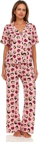 Betty Boop Women’s Pajama Set, Soft Stretchy Pajamas with Pants and Short Sleeve, Notch Collar & Button Down Top in Saudi Arabia