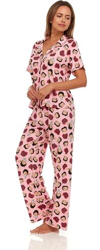 Betty Boop Women’s Pajama Set, Soft Stretchy Pajamas with Pants and Short Sleeve, Notch Collar & Button Down Top in Saudi Arabia