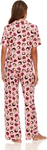 Betty Boop Women’s Pajama Set, Soft Stretchy Pajamas with Pants and Short Sleeve, Notch Collar & Button Down Top in Saudi Arabia