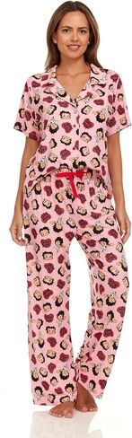 Betty Boop Women’s Pajama Set, Soft Stretchy Pajamas with Pants and Short Sleeve, Notch Collar & Button Down Top in Saudi Arabia