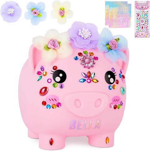 Piggy Bank for Kids Girls, Unbreakable Money Saving Bank with Flower Alphbet Sticker to DIY Piggy Money Bank in Saudi Arabia