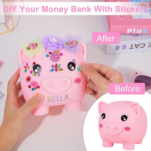 Piggy Bank for Kids Girls, Unbreakable Money Saving Bank with Flower Alphbet Sticker to DIY Piggy Money Bank in Saudi Arabia
