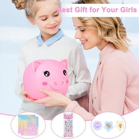 Piggy Bank for Kids Girls, Unbreakable Money Saving Bank with Flower Alphbet Sticker to DIY Piggy Money Bank in Saudi Arabia