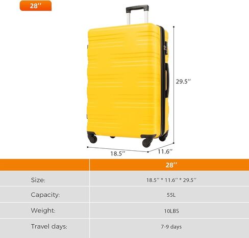 CuisinSmart 28 Inch Luggage with Spinner Wheels,Hard Shell Luggage with TSA Lock, Scratch Resistant Lightweight Suitcase,Expandable Travel Luggage Bag for Women Men Family Yellow in Saudi Arabia