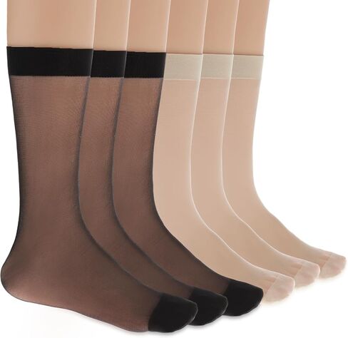 Women's Sheer Nylon Ankle Socks 6 Pack-Nude Crew Stocking Ultra Thin See Through Calf High Socks for Women in Saudi Arabia