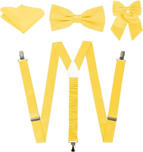 Wedding Set:Y-Back Suspender and Bowtie Handkerchief Set with Matching Women Hair Bow-Suspender for Wedding in Saudi Arabia