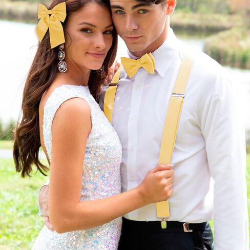 Wedding Set:Y-Back Suspender and Bowtie Handkerchief Set with Matching Women Hair Bow-Suspender for Wedding in Saudi Arabia