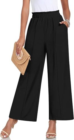 Anyally Womens Loose Wide Leg Pants Business Casual Elastic Waisted Palazzo Harem Pants with Pockets Work Trousers in Kuwait