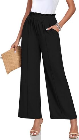 Anyally Womens Loose Wide Leg Pants Business Casual Elastic Waisted Palazzo Harem Pants with Pockets Work Trousers in Kuwait