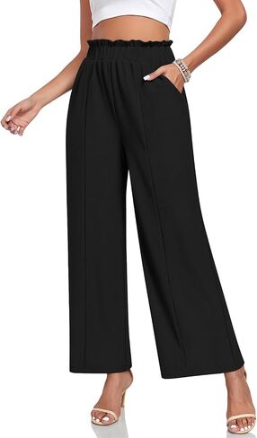 Anyally Womens Loose Wide Leg Pants Business Casual Elastic Waisted Palazzo Harem Pants with Pockets Work Trousers in Kuwait