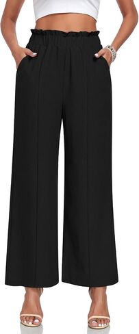 Anyally Womens Loose Wide Leg Pants Business Casual Elastic Waisted Palazzo Harem Pants with Pockets Work Trousers in Kuwait