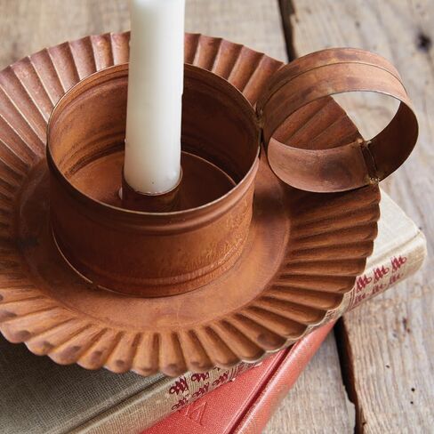 Colonial Tin Works Rustic Chamberstick Candle Holder with Glass Hurricane, 9.25-inch Height, Home Decoration in Kuwait
