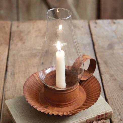 Colonial Tin Works Rustic Chamberstick Candle Holder with Glass Hurricane, 9.25-inch Height, Home Decoration in Kuwait