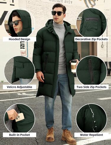 HEEKPEK Men's Hood Puffy Quilted Jacket Winter Warm Long Puffer Coat Windproof Full Zip Thicken Outerwear with 4 Pockets in Saudi Arabia