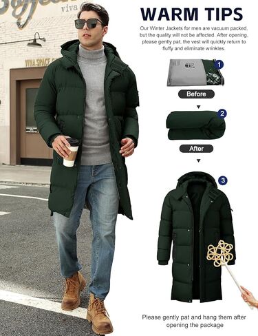 HEEKPEK Men's Hood Puffy Quilted Jacket Winter Warm Long Puffer Coat Windproof Full Zip Thicken Outerwear with 4 Pockets in Saudi Arabia