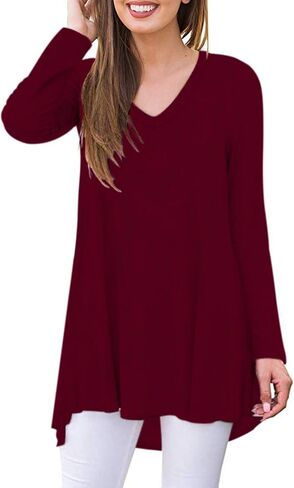 WNEEDU Women's Fall Long Sleeve Tunic Tops for Leggings V-Neck Casual T-Shirt in Saudi Arabia